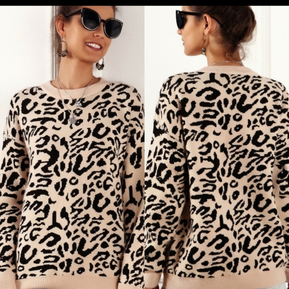 NWT Leopard Print Crew Neck Sweater - Picture 1 of 4